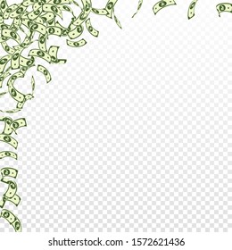 Indian rupee notes falling. Small INR bills on transparent background. India money. Breathtaking vector illustration. Pleasant jackpot, wealth or success concept.