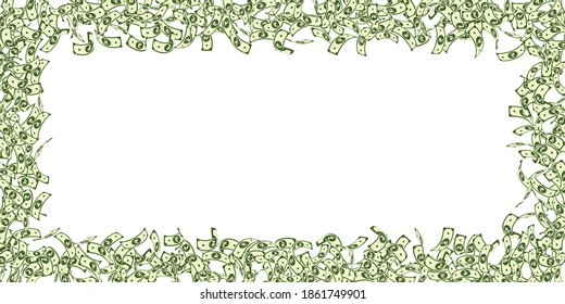 Las notas de rupia indias caen. Pequeños billetes INR sobre fondo blanco. Dinero indio. Ilustración vectorial con clase. Increíblemente fantasía, riqueza o concepto de éxito.