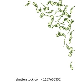 Indian rupee notes falling. Sparse INR bills on white background. India money. Classic vector illustration. Comely jackpot, wealth or success concept.