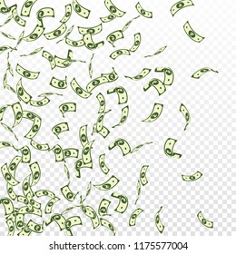 Indian rupee notes falling. Sparse INR bills on transparent background. India money. Brilliant vector illustration. Stunning jackpot, wealth or success concept.