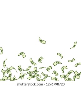 Indian rupee notes falling. Sparse INR bills on white background. India money. Captivating vector illustration. Quaint jackpot, wealth or success concept.