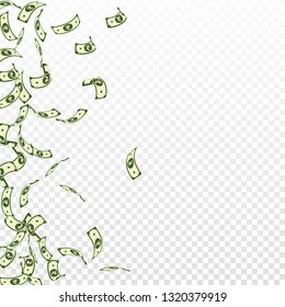 Indian rupee notes falling. Sparse INR bills on transparent background. India money. Captivating vector illustration. Symmetrical jackpot, wealth or success concept.