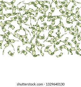 Indian rupee notes falling. Sparse INR bills on white background. India money. Charming vector illustration. Vibrant jackpot, wealth or success concept.