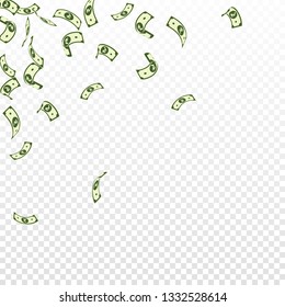 Indian rupee notes falling. Sparse INR bills on transparent background. India money. Charming vector illustration. Impressive jackpot, wealth or success concept.