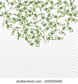 Indian rupee notes falling. Sparse INR bills on transparent background. India money. Classic vector illustration. Emotional jackpot, wealth or success concept.