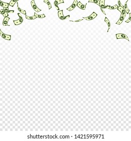Indian rupee notes falling. Sparse INR bills on transparent background. India money. Brilliant vector illustration. Admirable jackpot, wealth or success concept.