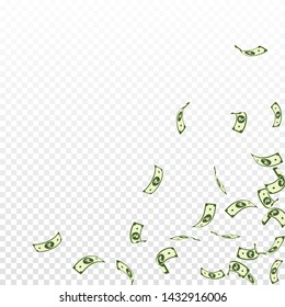Indian rupee notes falling. Sparse INR bills on transparent background. India money. Charming vector illustration. Enchanting jackpot, wealth or success concept.