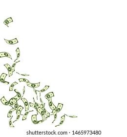 Indian rupee notes falling. Sparse INR bills on white background. India money. Brilliant vector illustration. Fine jackpot, wealth or success concept.