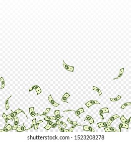 Indian rupee notes falling. Sparse INR bills on transparent background. India money. Captivating vector illustration. Pretty jackpot, wealth or success concept.