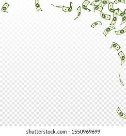 Indian rupee notes falling. Sparse INR bills on transparent background. India money. Breathtaking vector illustration. Terrific jackpot, wealth or success concept.