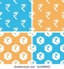 Indian rupee pattern set, simple and hexagon, on yellow or blue background