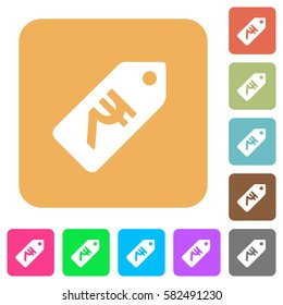 Indian Rupee price label flat icons on rounded square vivid color backgrounds.