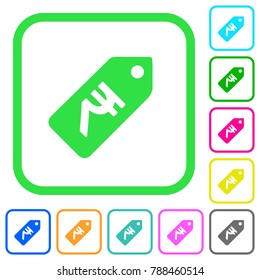 Indian Rupee price label vivid colored flat icons in curved borders on white background