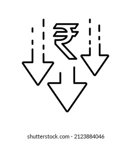 Symbol für die Abwärtsrate der indischen Rupien