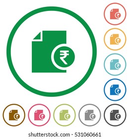 Indian Rupee report flat color icons in round outlines