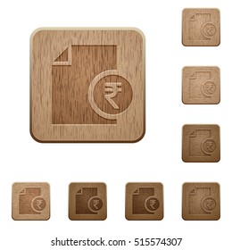 Indian Rupee report icons in carved wooden button styles