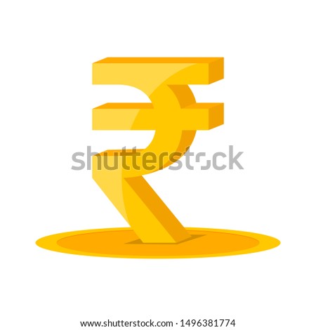 Indian rupee sign 3d golden. Isolated. On white background. Indian currency.