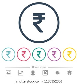 Indian Rupee Sign Flat Color Icons In Round Outlines. 6 Bonus Icons Included.