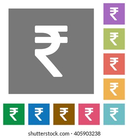 Indian Rupee sign flat icon set on color square background.