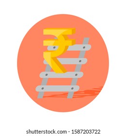 Indian rupee sign with ladder. Flat illustration.