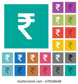 Indian Rupee sign multi colored flat icons on plain square backgrounds. Included white and darker icon variations for hover or active effects.