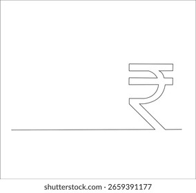 Símbolo de dibujo de una sola línea de rupia india. Símbolo lineal de la moneda india. Vector editable.