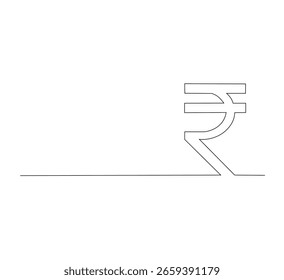 Indian Rupee single line drawing symbol. Linear symbol of Indian currency. Editable vector.
