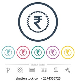 Indian Rupee sticker alternate flat color icons in round outlines. 6 bonus icons included.
