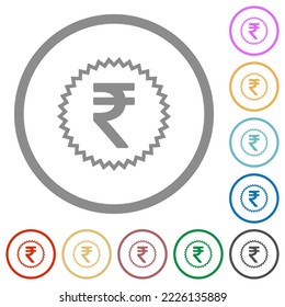 Indian Rupee sticker alternate flat color icons in round outlines on white background