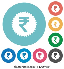 Indian Rupee sticker flat white icons on round color backgrounds