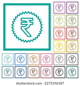 Indian Rupy Aufkleber umreißen flache Farbsymbole mit quadranten Rahmen auf weißem Hintergrund