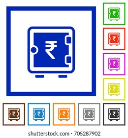 Indian Rupee strong box flat color icons in square frames on white background