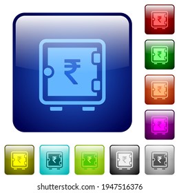 Iconos de caja fuerte de la rupia india en color cuadrado redondeado juego de botones de brillo