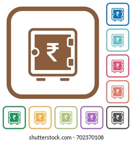 Indian Rupee strong box simple icons in color rounded square frames on white background