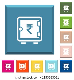 Indian Rupee strong box white icons on edged square buttons in various trendy colors