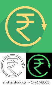 Indian rupee symbol inside a circular arrow. Flat style. 