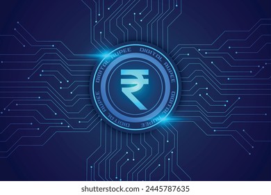 Indian Rupee symbol on financial
Background, Indian stock
market, Abstract finance background,
Stock market Concept background. indian
currency rupee sign with digital circuit lines
background vector 