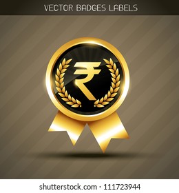 indian rupee symbol on golden label
