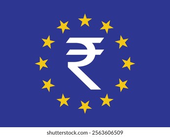 Indian Rupee symbol overlaid on the European Union Flag.