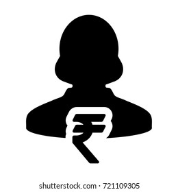 Indian Rupee Symbol Sign Icon Vector With Person Female Avatar for Business and Finance in Glyph Pictogram illustration