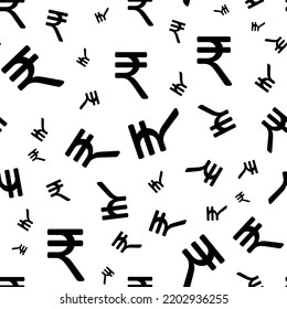 Indian Rupee Symbol Vector Pattern Seamless Background. Black White Monochrome Backdrop With Tossed Currency Icons. Finance Repeat. Graphic Resource. All Over Print For Money,business, Economy