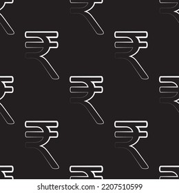 Indian Rupee Symbol Vector Pattern Seamless Background. Black White Monochrome Backdrop With Tossed Currency Icons. Finance Repeat. Graphic Resource. All Over Print For Money,business, Economy