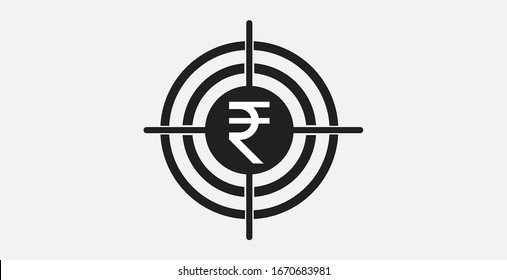 Indian rupee in the target icon. Vector illustration icon. Simple icon. Investment target icon.