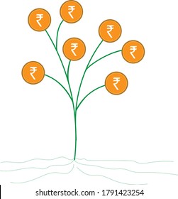 Indian Rupee Tree, Coin Stack Flat Design, Financial, Banking