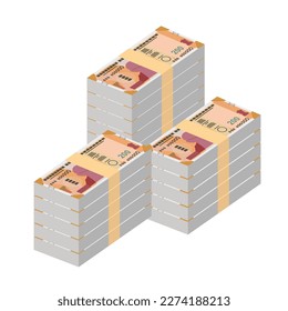 Ilustración de vectores de rupias indios. India, Bután pusieron billetes en paquete. Dinero en papel 200 INR. Estilo plano. Aislado sobre fondo blanco. Diseño sencillo y mínimo.
