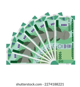 Ilustración de vectores de rupias indios. India, Bután pusieron billetes en paquete. Dinero en papel 1000 INR. Estilo plano. Aislado sobre fondo blanco. Diseño sencillo y mínimo.