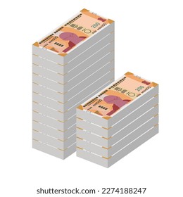 Indian Rupee Vector Illustration. India, Bhutan money set bundle banknotes. Paper money 200 INR. Flat style. Isolated on white background. Simple minimal design.