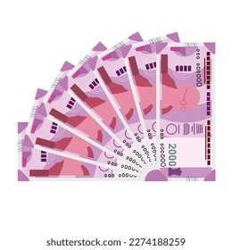 Indian Rupee Vector Illustration. India, Bhutan money set bundle banknotes. Paper money 2000 INR. Flat style. Isolated on white background. Simple minimal design.