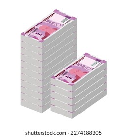 Indian Rupee Vector Illustration. India, Bhutan money set bundle banknotes. Paper money 2000 INR. Flat style. Isolated on white background. Simple minimal design.