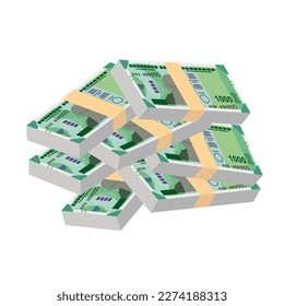 Indian Rupee Vector Illustration. India, Bhutan money set bundle banknotes. Paper money 1000 INR. Flat style. Isolated on white background. Simple minimal design.